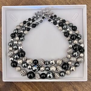 David Yurman Elements Statement 3 Stand Necklace Sterling Silver 925 DY